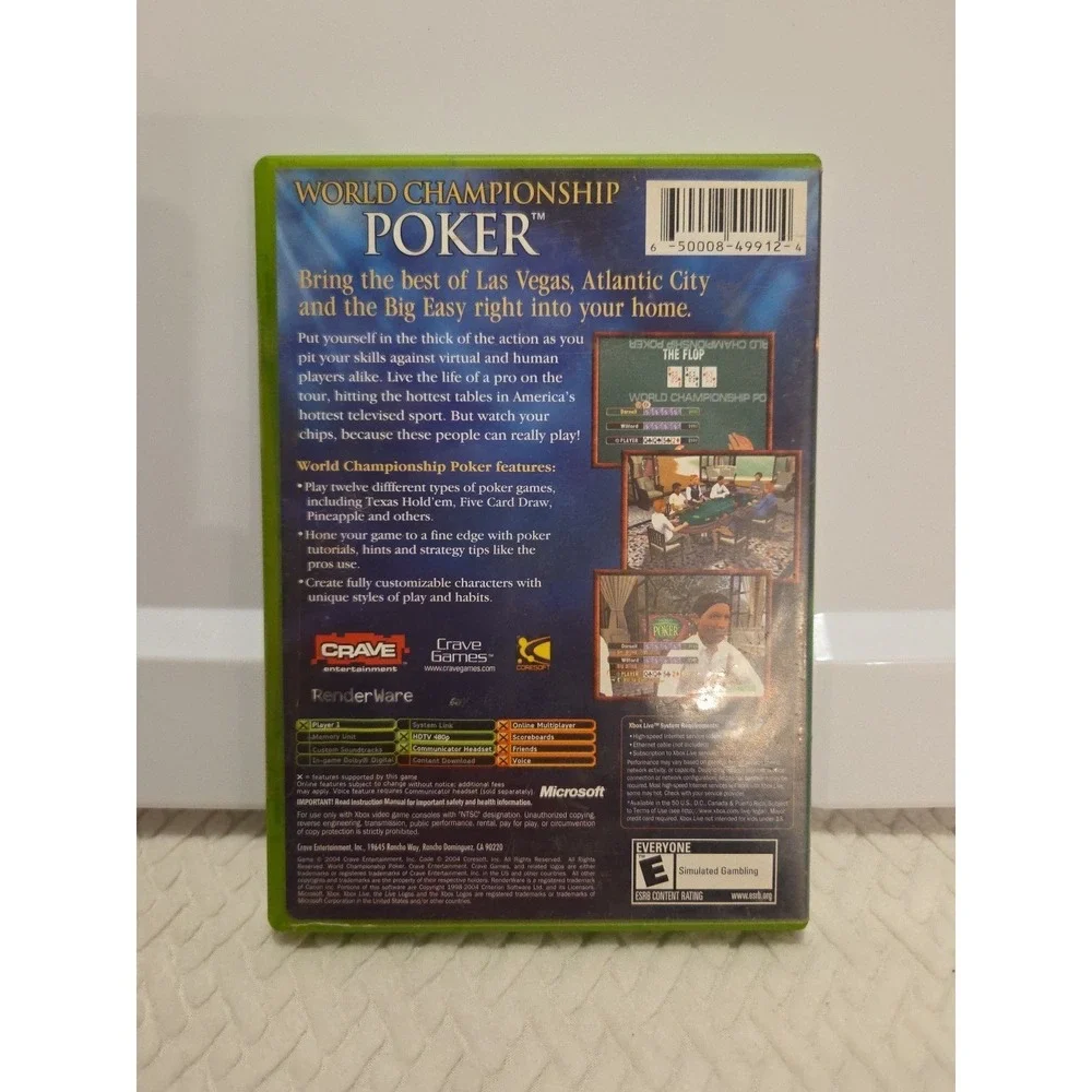 World‎ Championship Poker (Microsoft Xbox, 2004) no manual Tested